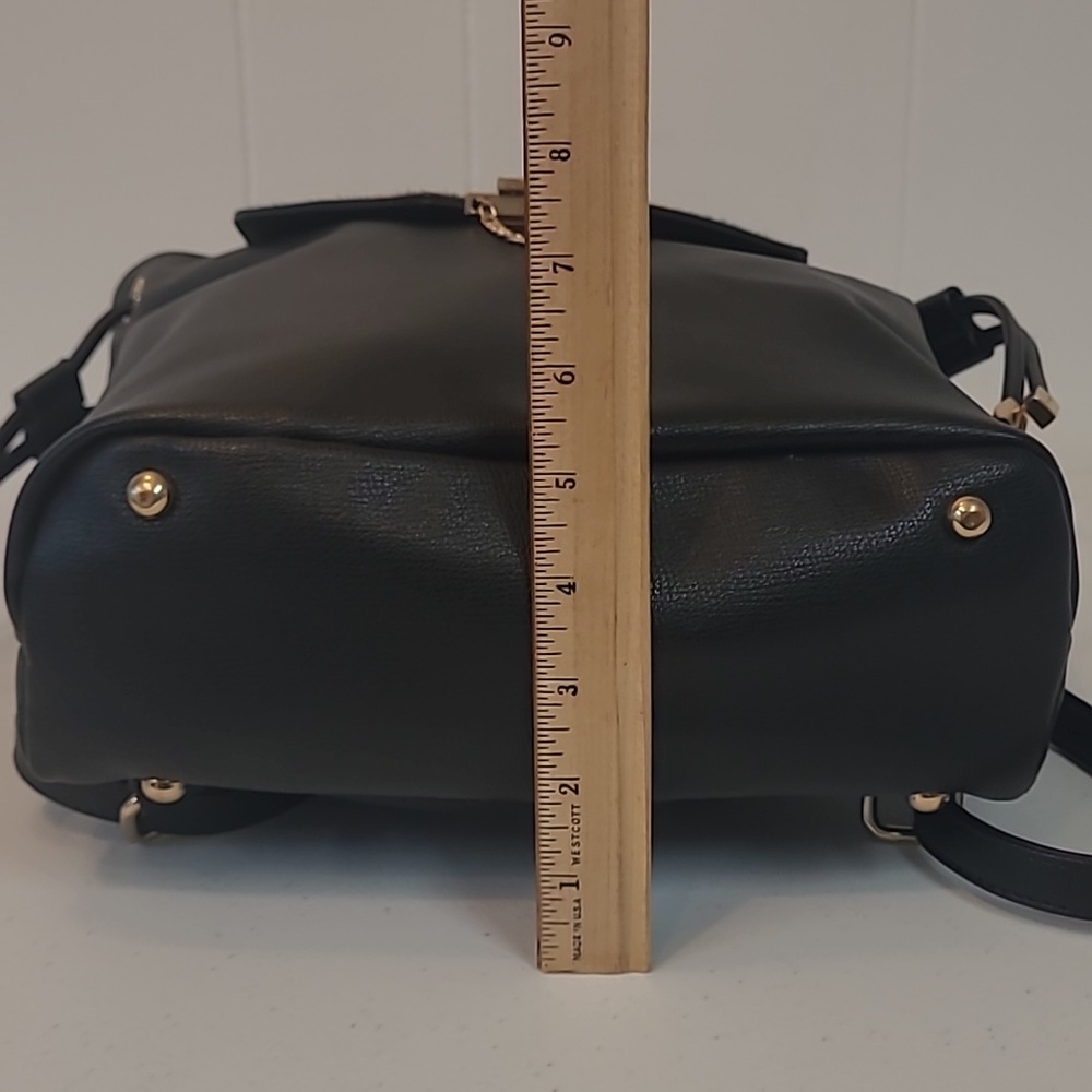 Dune London Calf Hair Leopard Flap / Black Leather Backpack Adjustable Straps - Picture 5 of 13